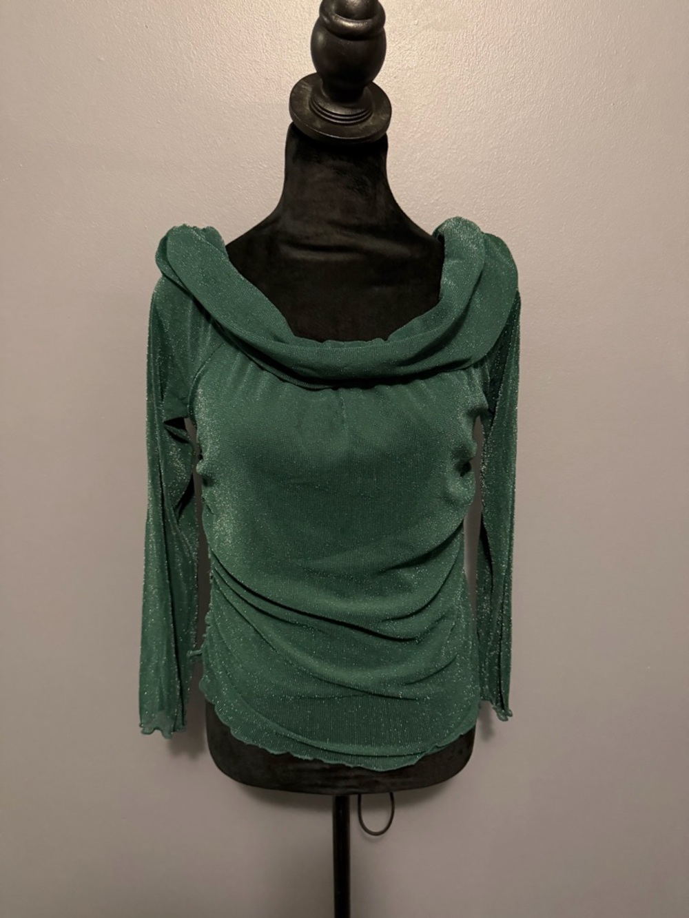 Sparkle Green Cowl Neck Long-Sleeve Top